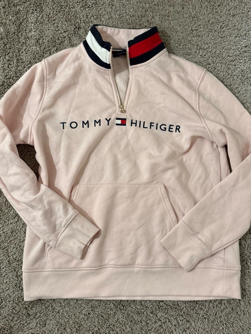 Tommy Hilfiger Light Pink Quarter-Zip Pullover with Flag Detail
